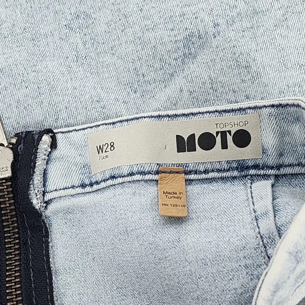 Topshop Moto Stretch Denim Mini Skirt Bodycon Light Acid Wash Size 28 US 6 UK 10